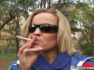 slutty blonde leaves her cigar for a cock